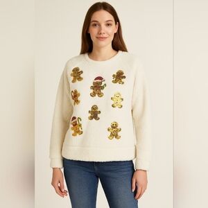 George Festive Holiday Popover Ivory Cream Sweater S